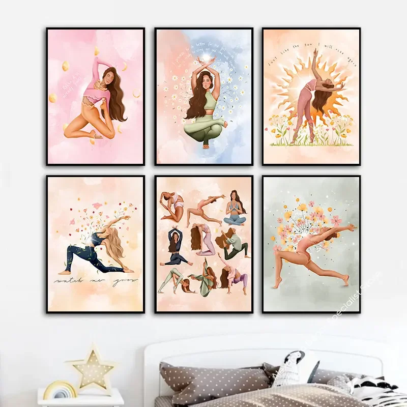Pilates Yoga Room - Pintura en lienzo de Pilates bohemios